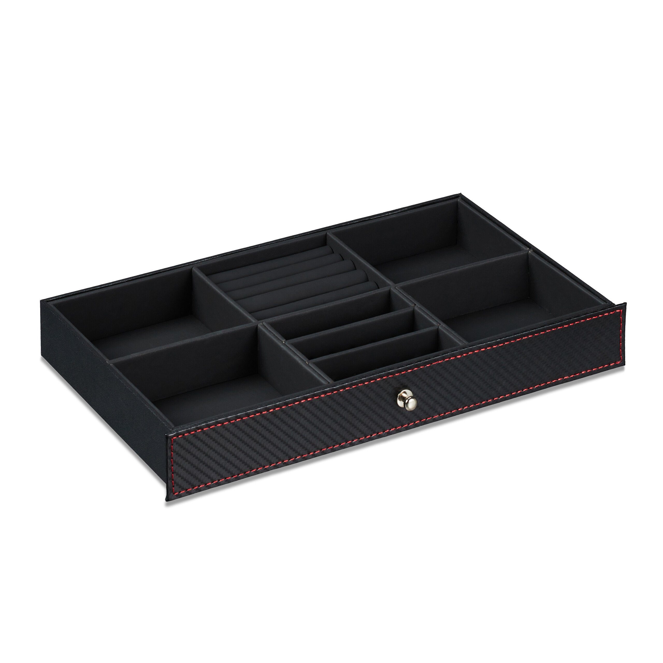 relaxdays Schmuckkasten Schmuckaufbewahrung mit Schublade, Schwarz