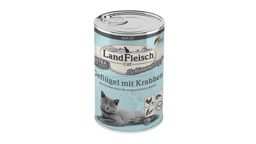 LandFleisch Katzennassfutter Adult Schlemmertopf Geflügel mit Krabben 400g 400 g