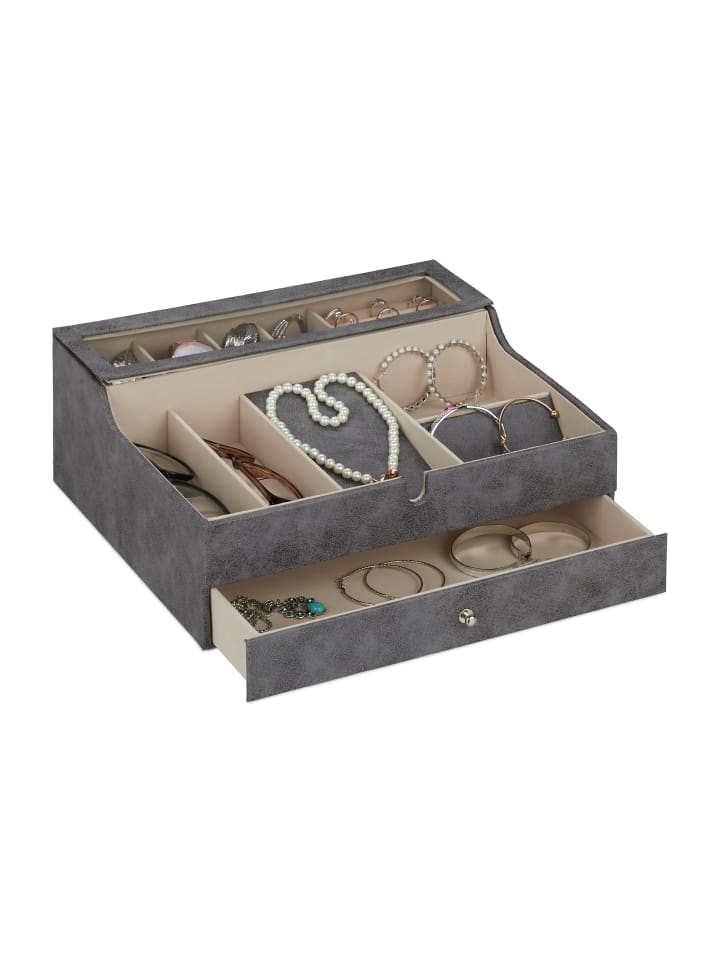 relaxdays Schmuckkästchen in Grau - (B)34 x (H)13 x (T)31 cm günstig kaufen onesize