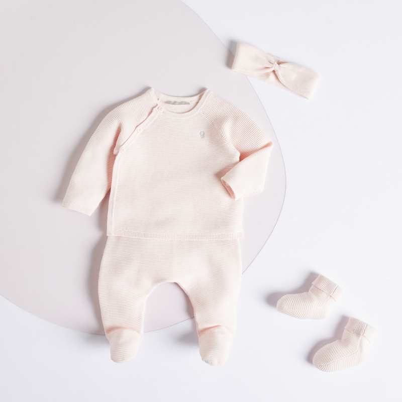 Legging tricot côtelé rose naissance
