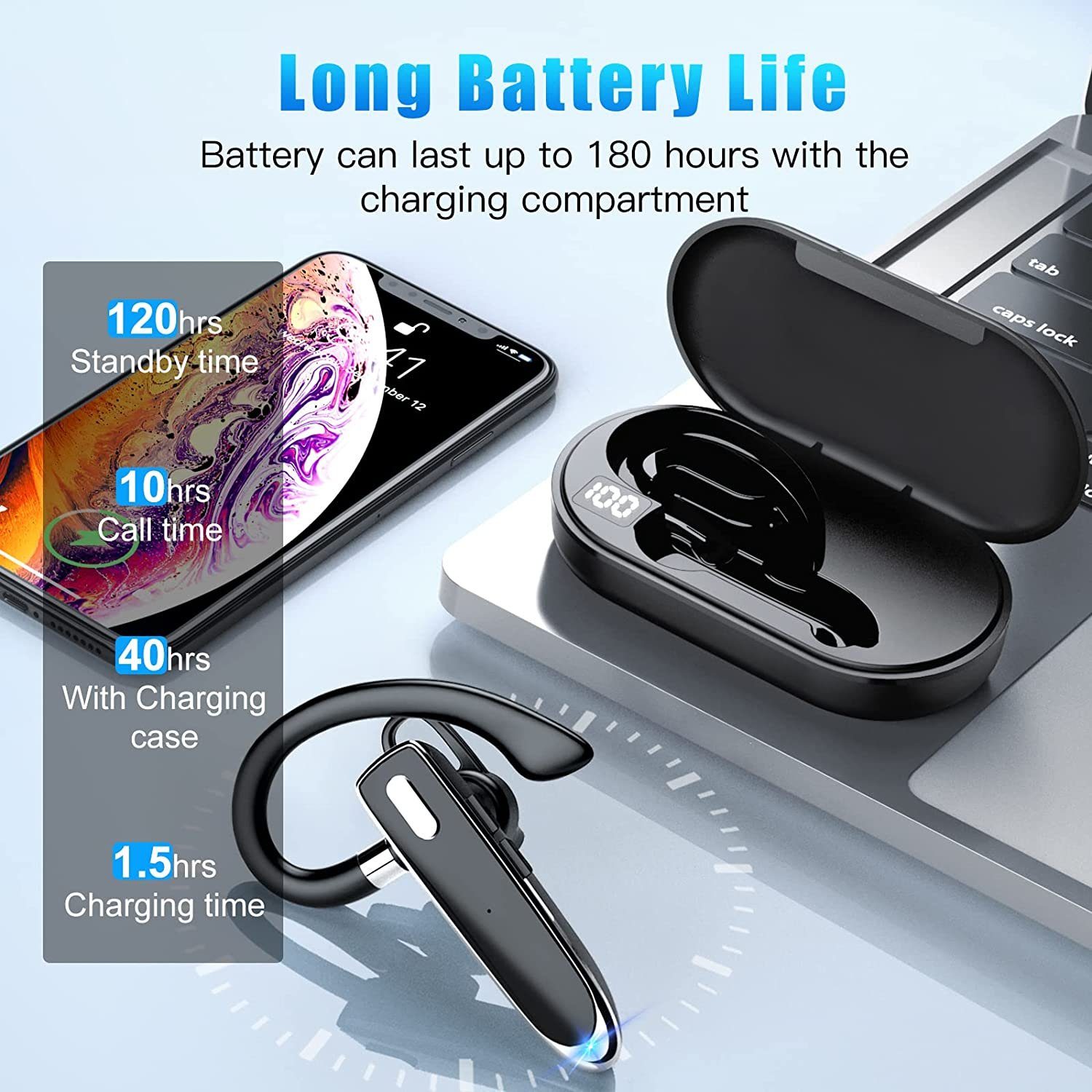 Daskoo mit Mikrofon, In Ear Freispreche Headset Handy Headset Bluetooth-Kopfhörer (kompatibel mit iPhone, Android, Samsung für Autofahren und Geschäft)