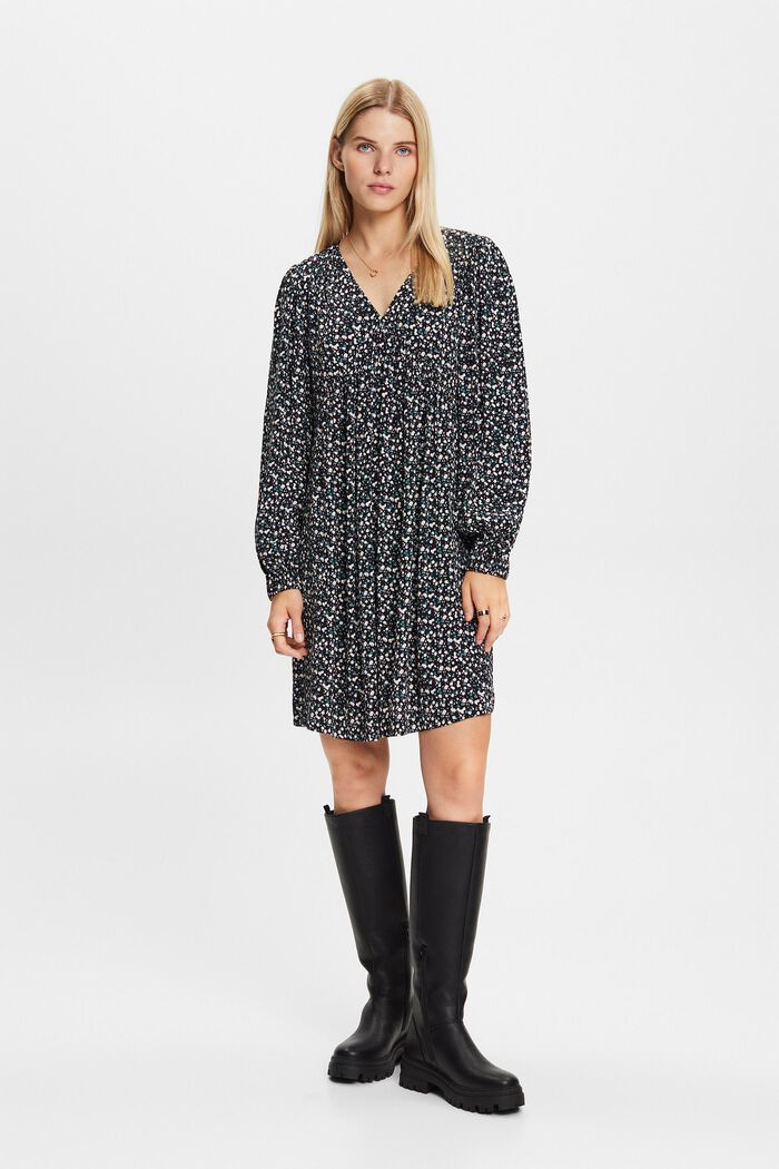 V-Neck-Kleid mit Print und Raffungen