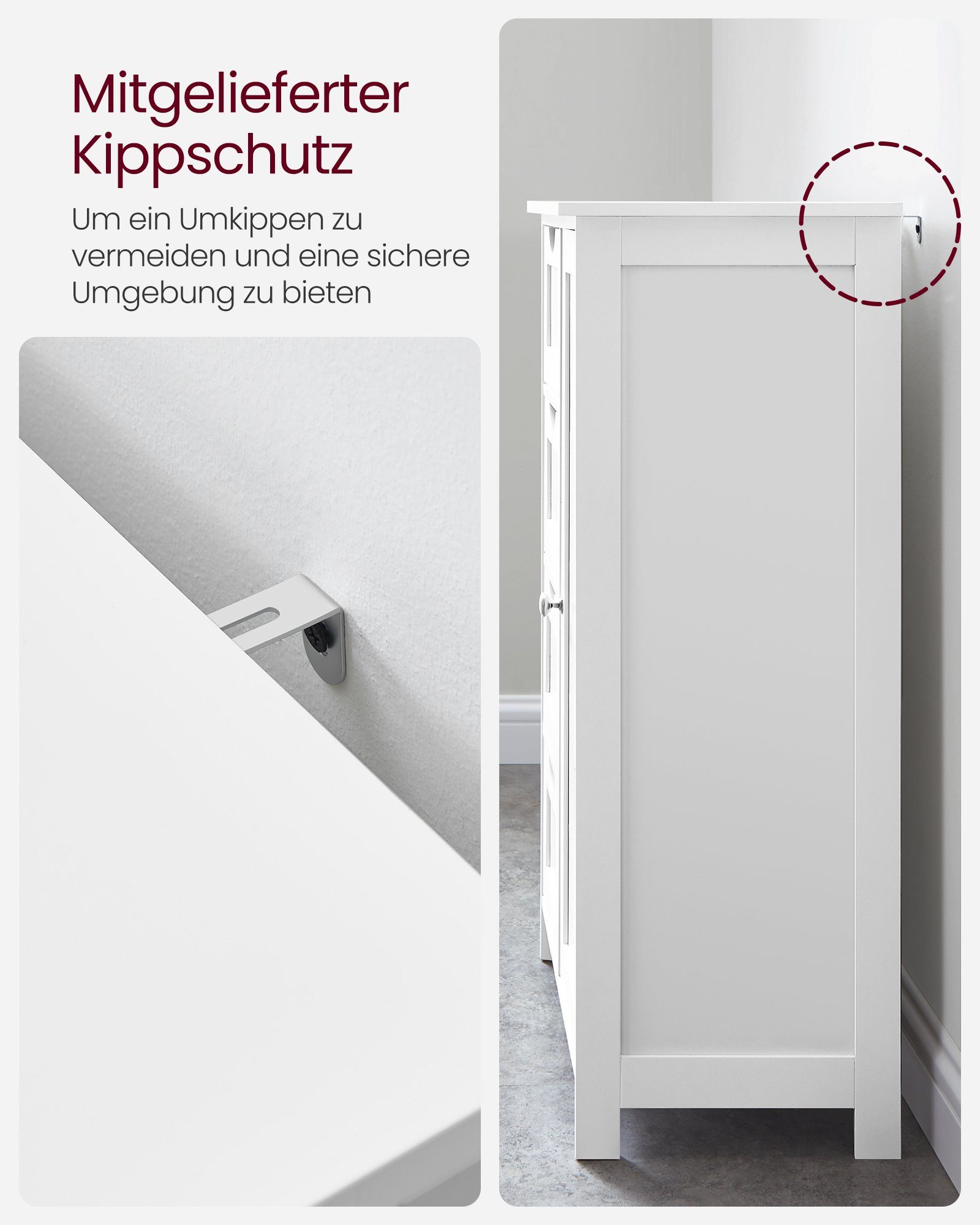 VASAGLE Badmöbel-Set Badezimmerschrank, 4 Schubladen, verstellbare Ablage