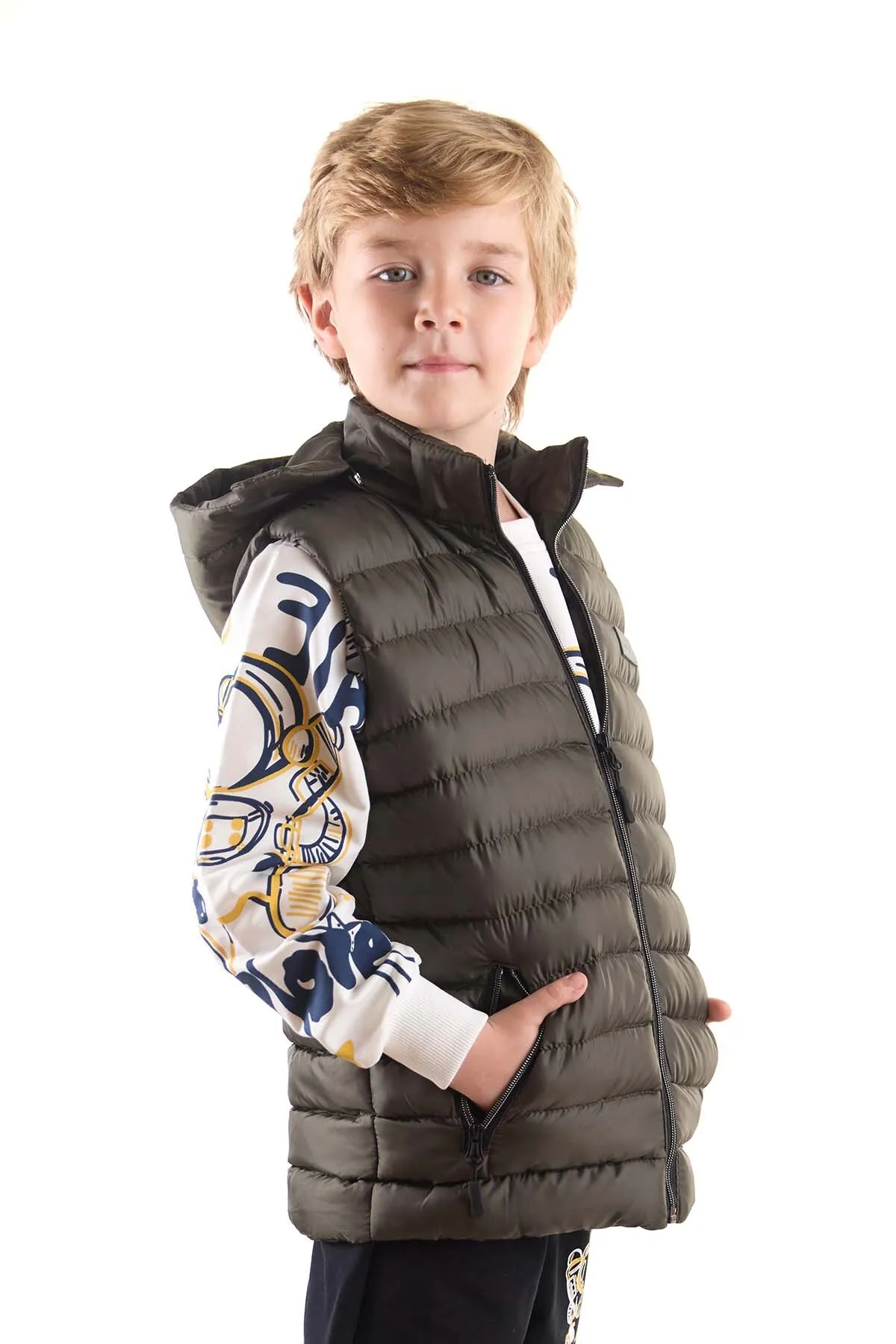 AHENGİM  Jungen-Modetrend-Pufferweste mit Kapuze Ak215051
