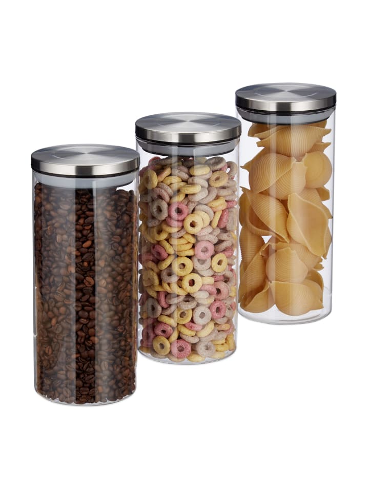 relaxdays 3x Vorratsglas in Transparent - 1,3 l günstig kaufen onesize