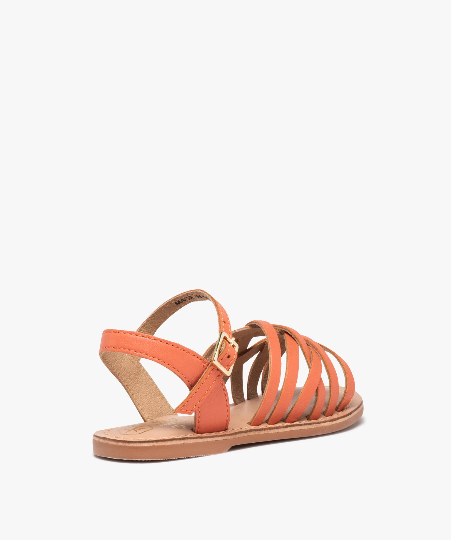 Sandales fille unies à fines brides entrelacées en cuir rose | GEMO