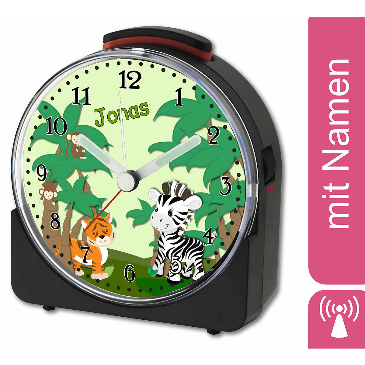 Kinder Funkwecker weiß personalisiert mit Namen Safari-Zebra