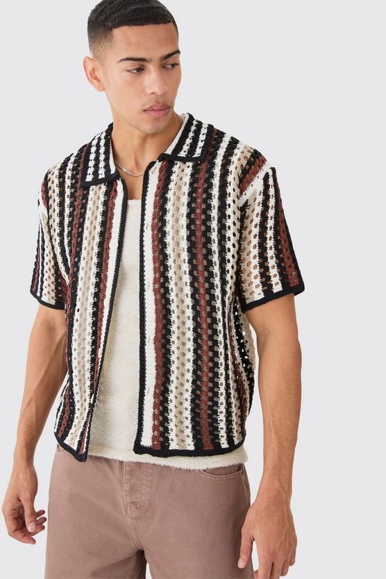 Kastiges gestreiftes Oversize Strick-Hemd