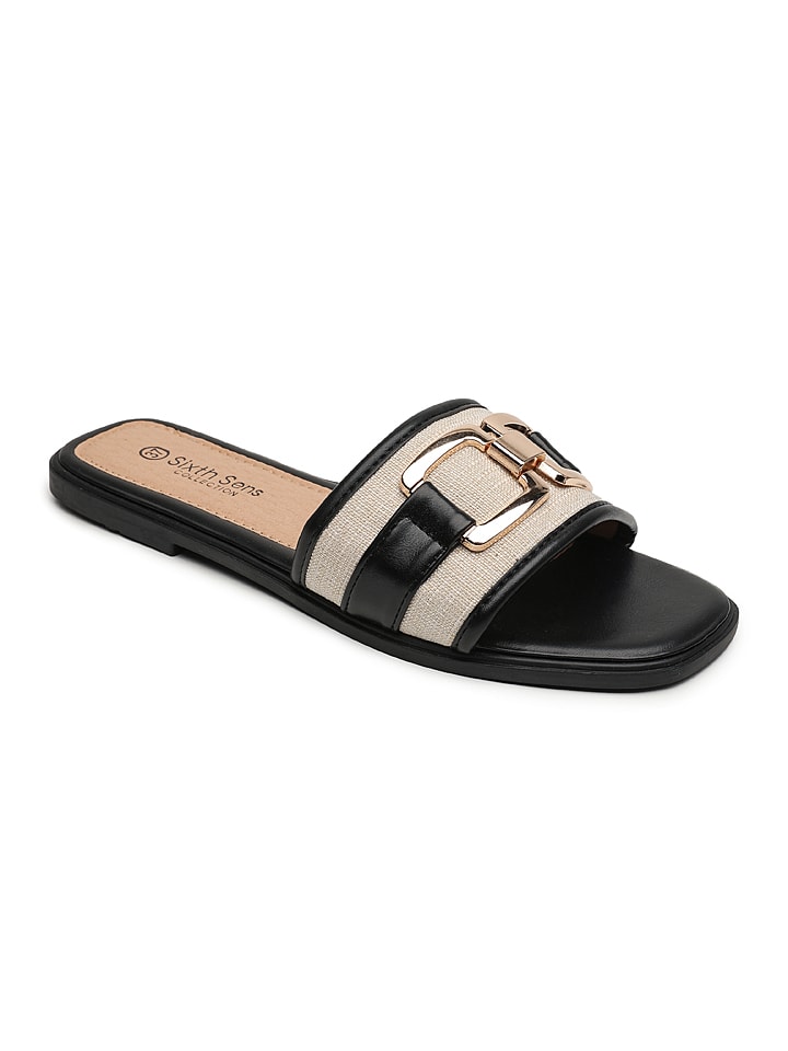 Sixth Sens Pantoletten in Schwarz/ Beige günstig kaufen