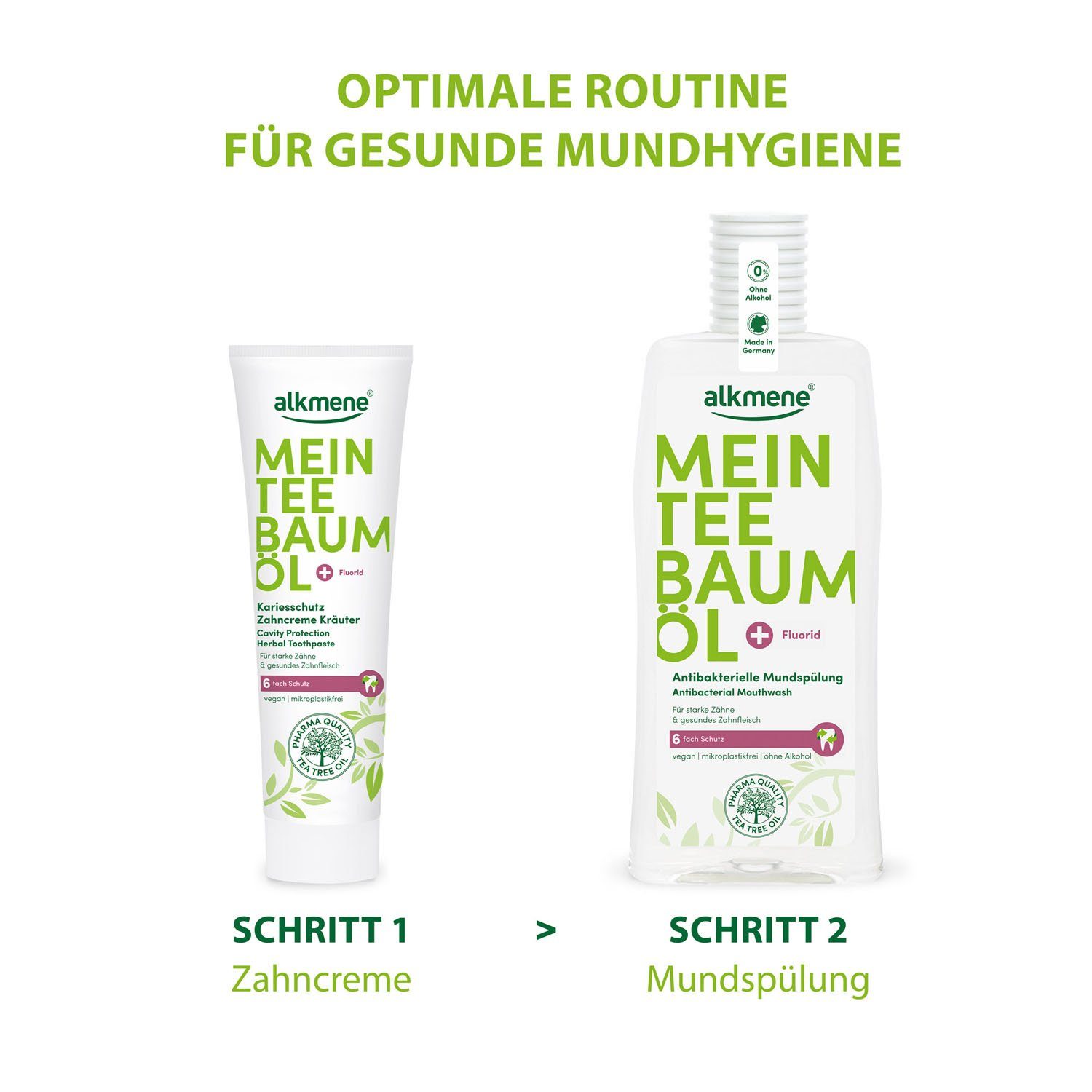 alkmene Munddusche 2x Teebaumöl antibakterielle Mundspülung 6fach Schutz - Mundwasser