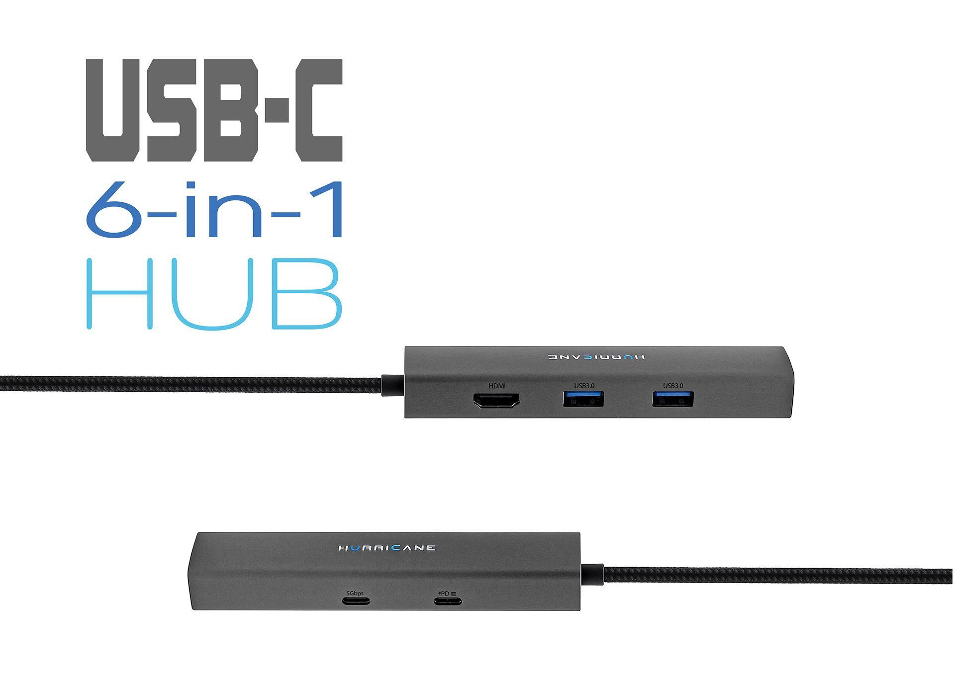 HURRICANE Laptop-Dockingstation C0546 USB-C Hub Aluminium Dockingstation 6 in 1 Multiport 4K HDMI, LAN Ethernet RJ45, 100W PD USB 3.0 für Laptop Notebook MacBook PC HDD
