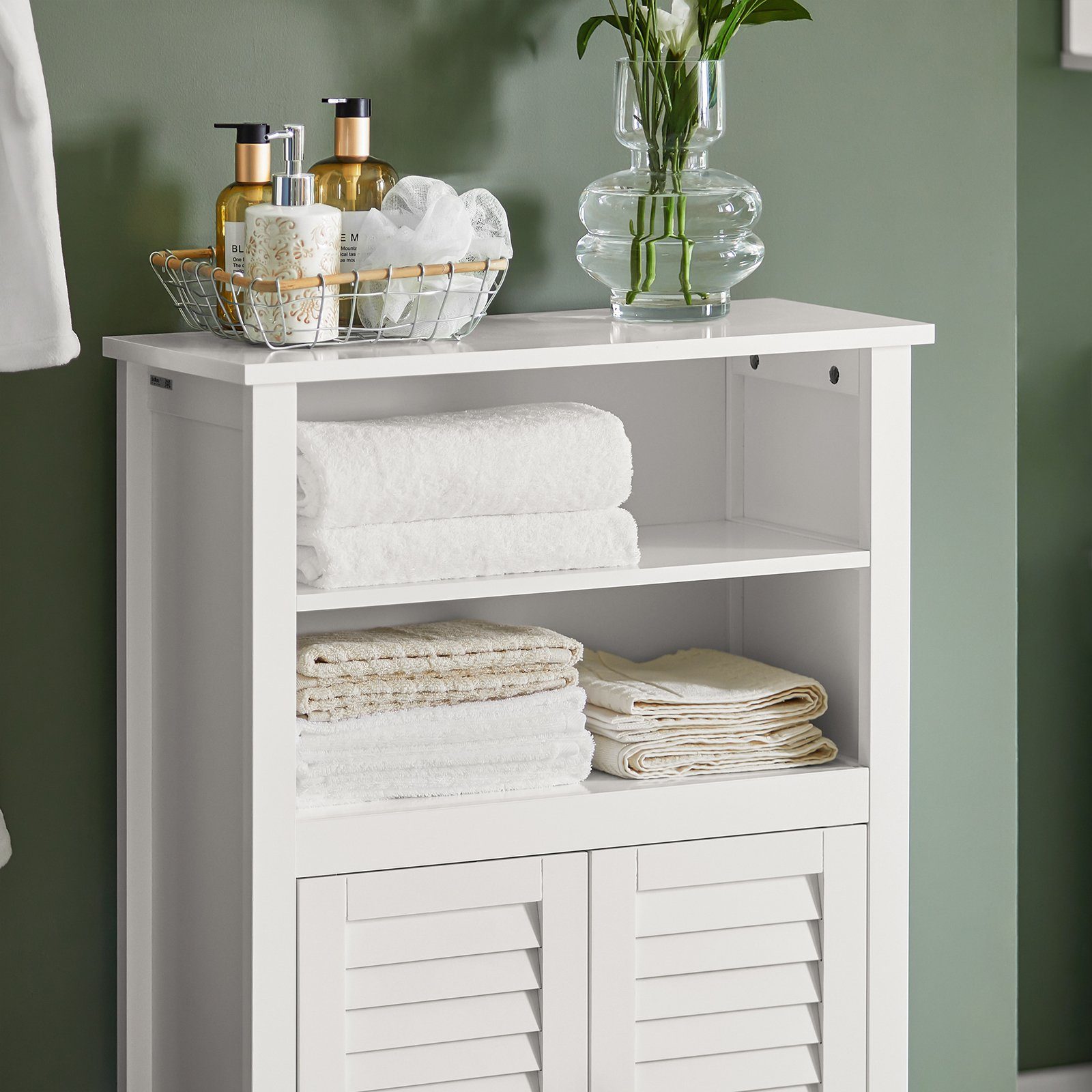 SoBuy Badkommode BZR13, Badschrank mit Zwei Ablagen und Türen Kommode fürs Bad Sideboard