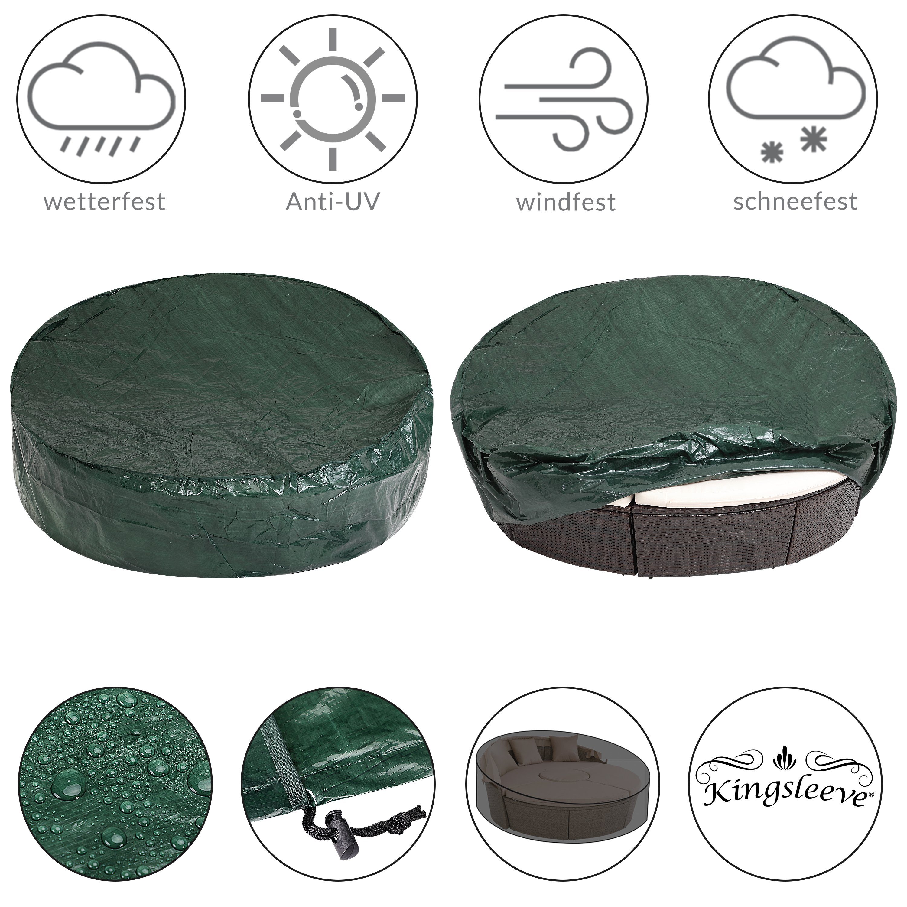 Kingsleeve Gartenmöbel-Schutzhülle (1-St), Sonneninsel Wasserabweisend 188x90-50cm Rund PE Schutzhülle Plane