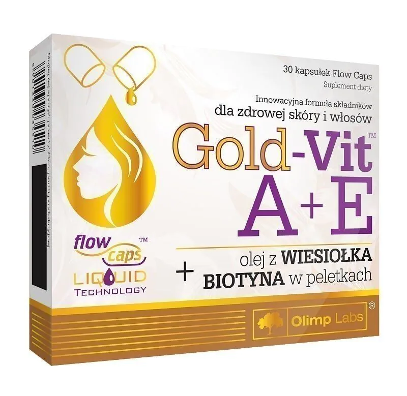 Olimp Gold-Vit A+E, maisto papildas, palaikantis odos ir plaukų būklę, kapsulės