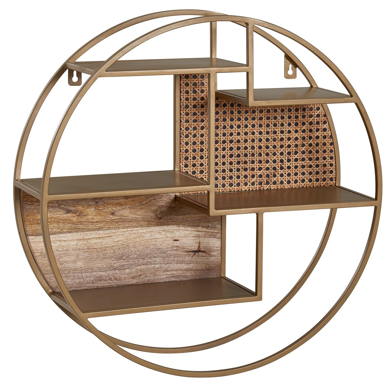 Wohnling Wandregal 62x62x17 cm Rattan Massivholz Metall