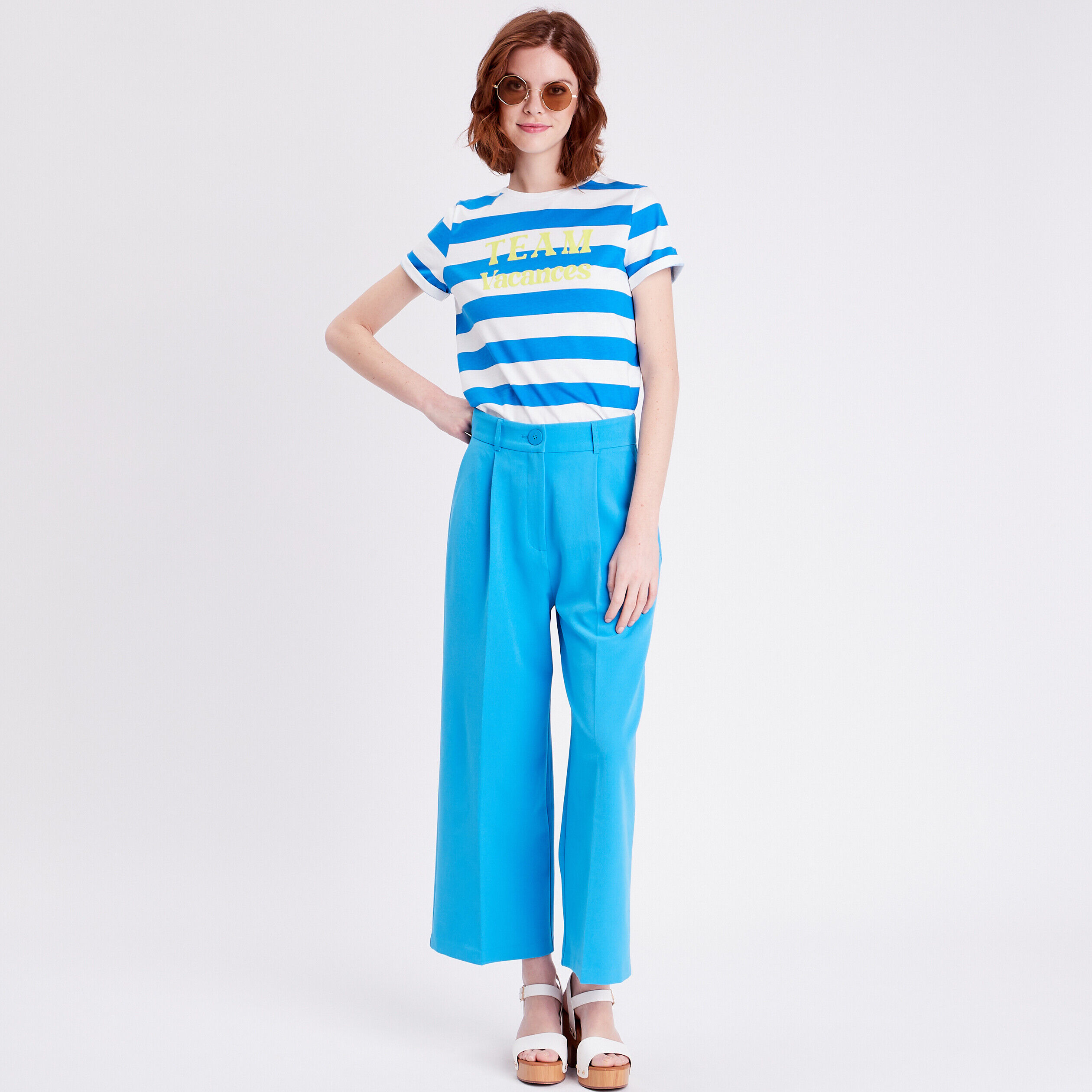 Pantalon city large bleu femme | Cache Cache