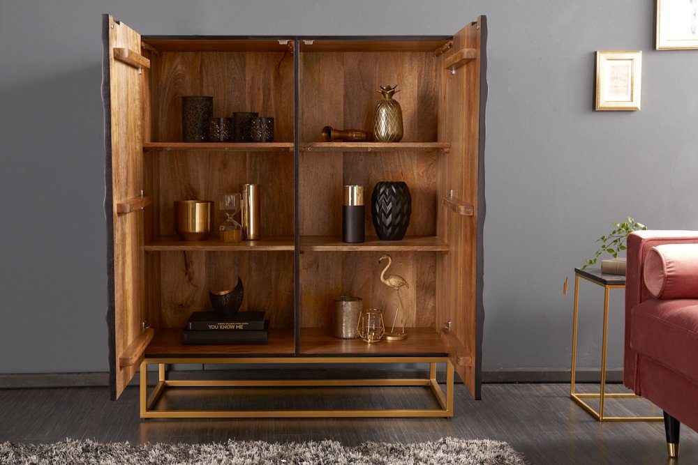 riess-ambiente Highboard SCORPION 120cm schwarz, Massivholz · Schrank · 3D Schnitzereien · Handarbeit · Wohnzimmer