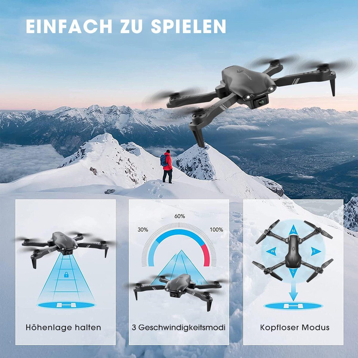 4DRC V13 mit 1080P HD FPV Kamera für Kinder & Anfänger Spielzeug-Drohne (1080P HD, Geste Selfie, mini, klappbar)