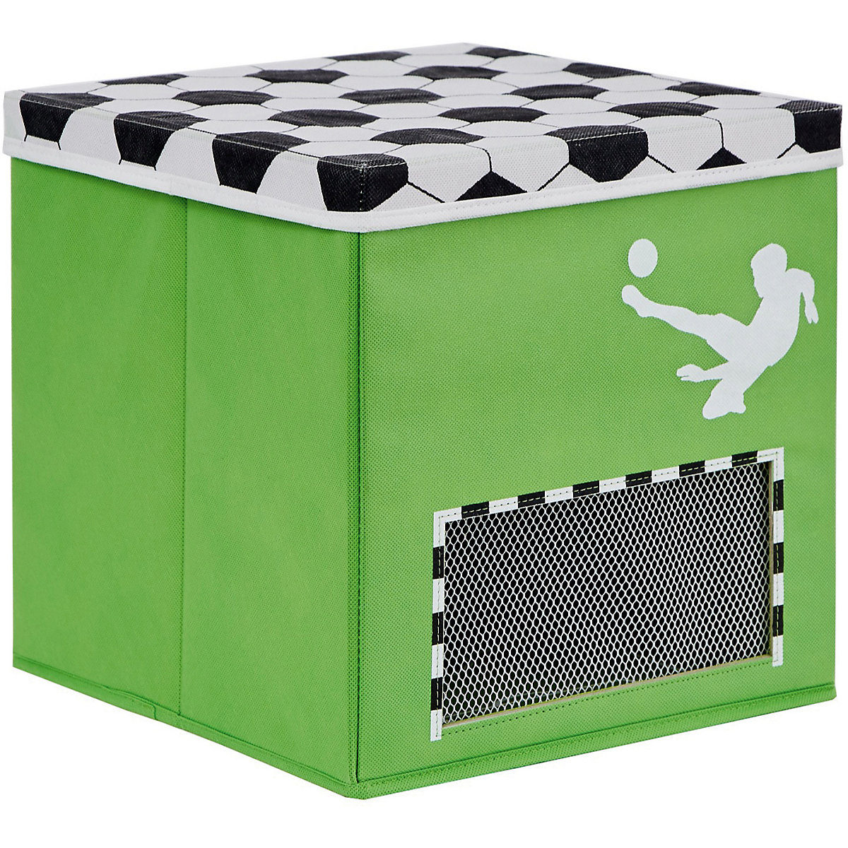 Aufbewahrungsbox Fußball, mit Sichtfenster Tornetz, 30 x 30 x 30 cm