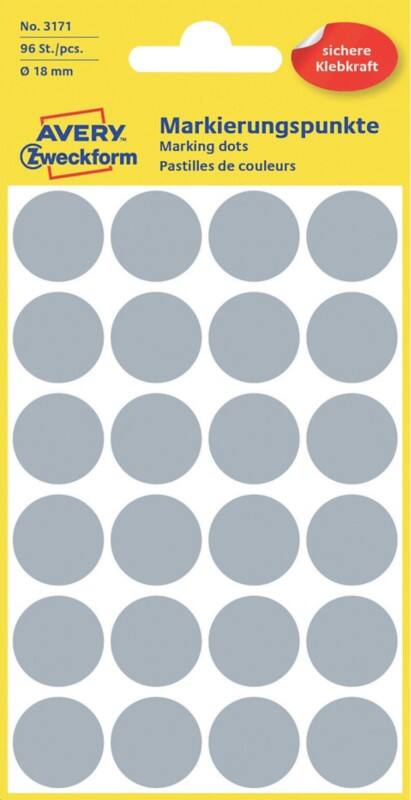 AVERY Zweckform Markierungspunkte 3171 Selbsthaftend Grau 18 x 18 mm 4 Blatt à 24 Etiketten