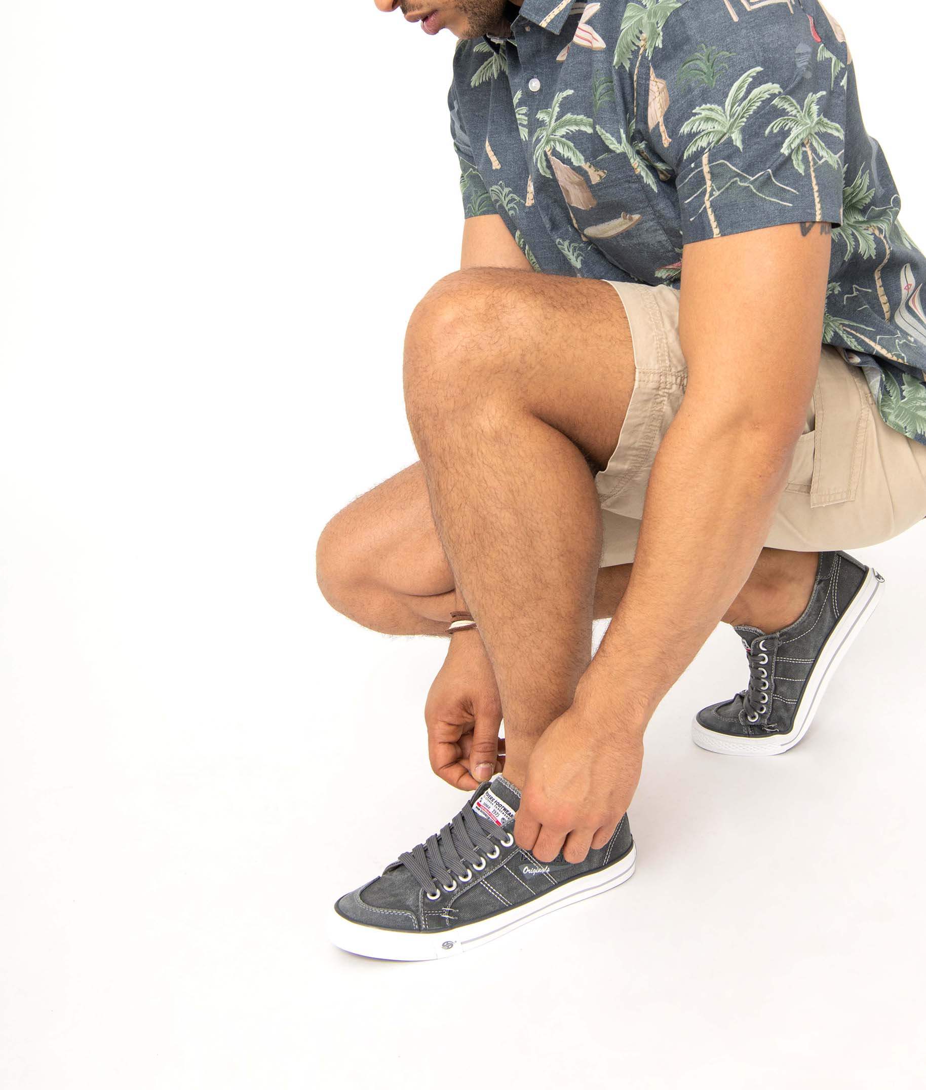 Baskets homme en toile denim unie à lacets - Dockers gris | GEMO