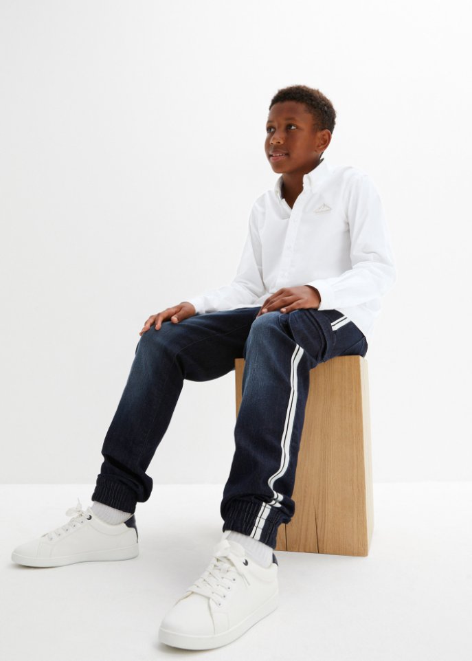 Jungen Langarmhemd mit Stickerei, Slim Fit