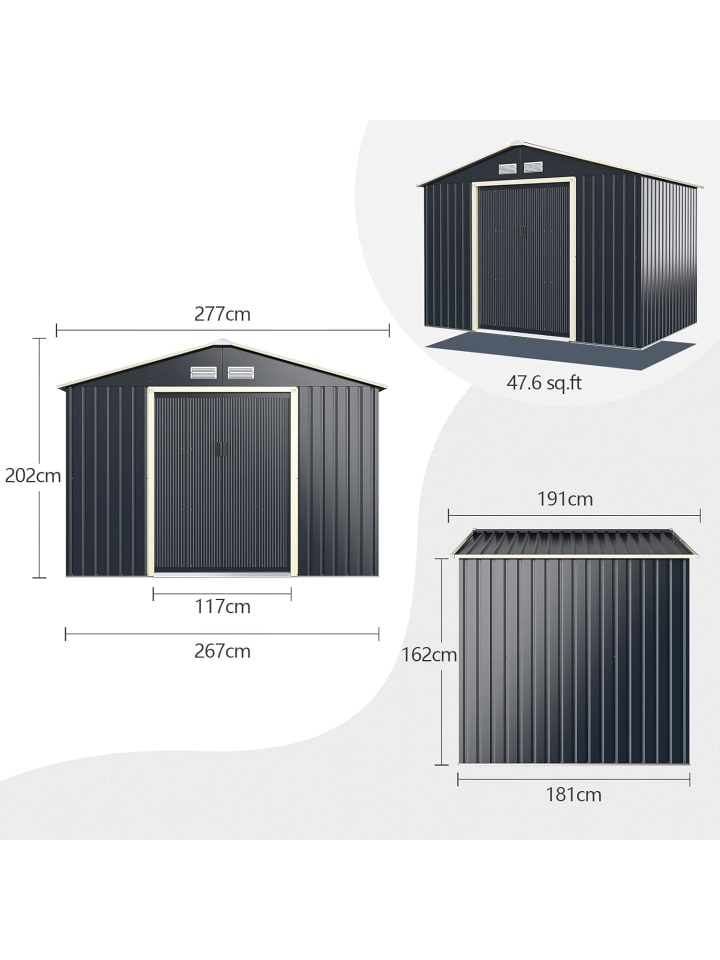 COSTWAY Metall-Gartenhaus 277x191x202 cm in Grau günstig kaufen onesize