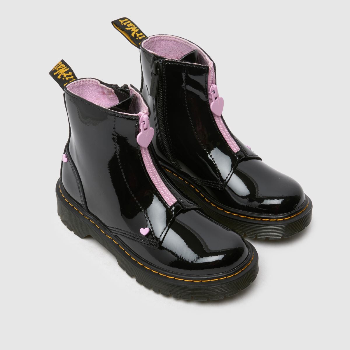 Dr Martens svarta & rosa Bex hjärtformade dragkedja flickstövlar