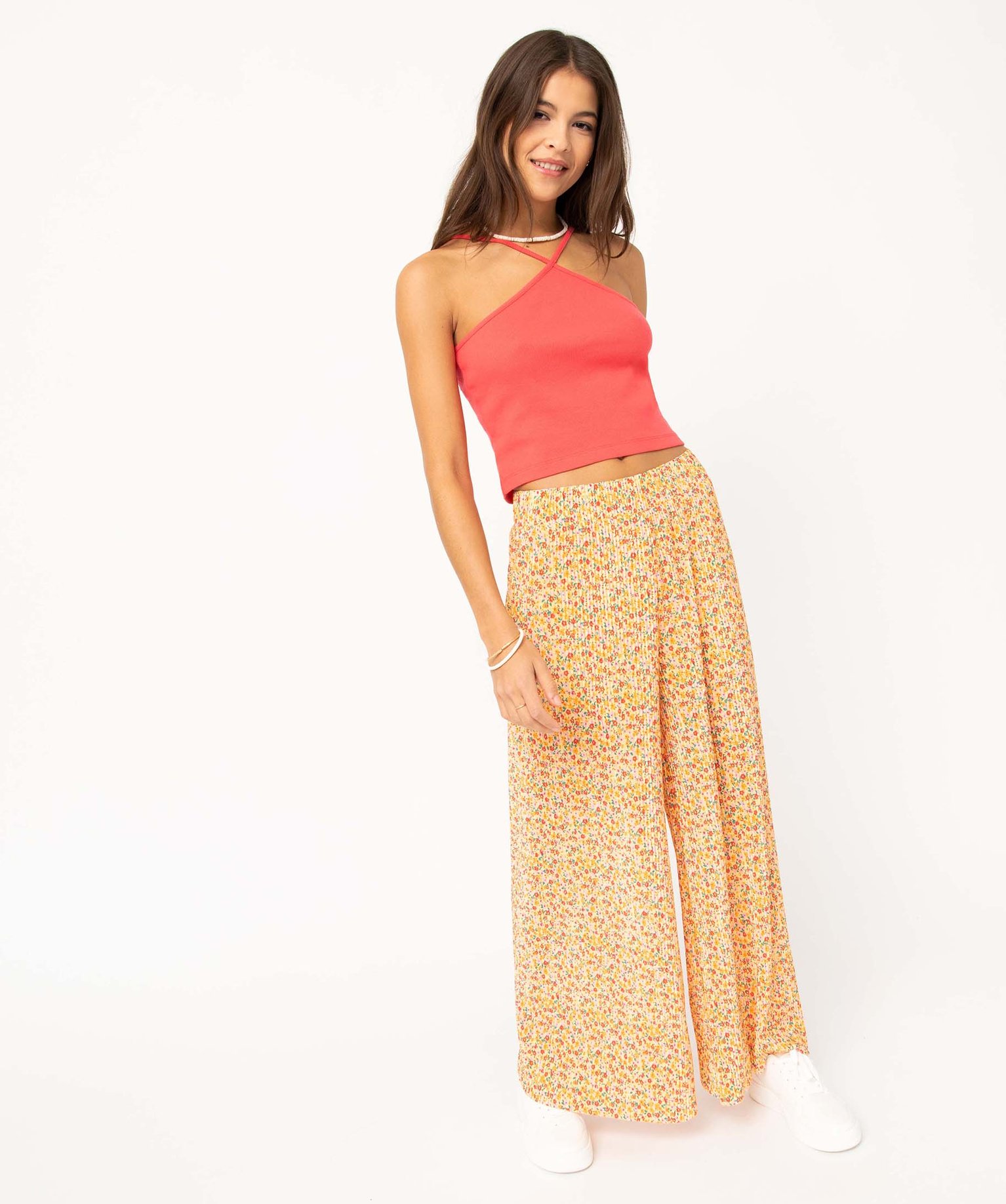 Débardeur femme ctelé à bretelles fantaisie rose | GEMO