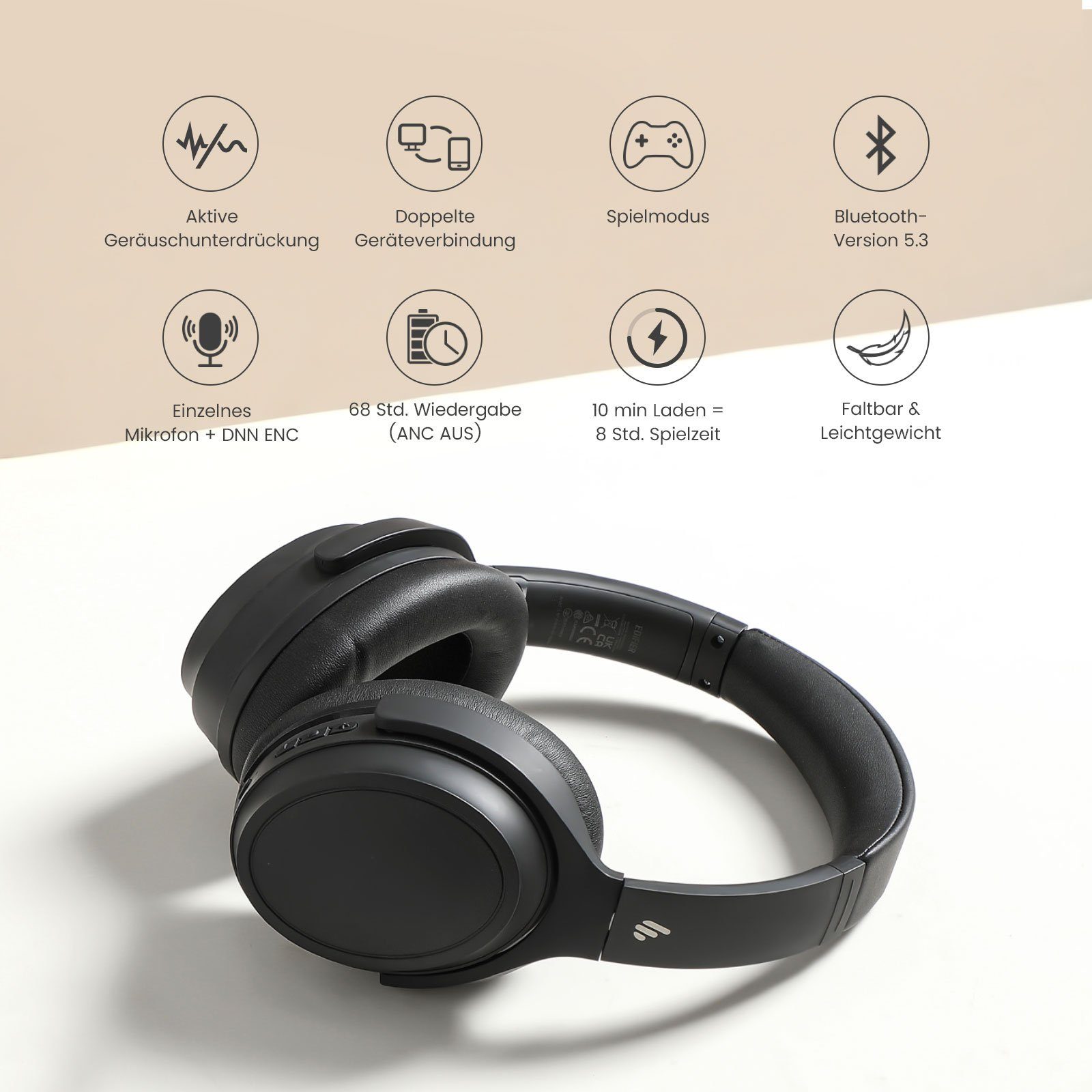 Edifier® WH700NB Kabellose aktive Geräuschunterdrückung Over-Ear-Kopfhörer (Aktiver Geräuschunterdrückung, Bluetooth 5.3, Doppelgeräte-Verbindung)