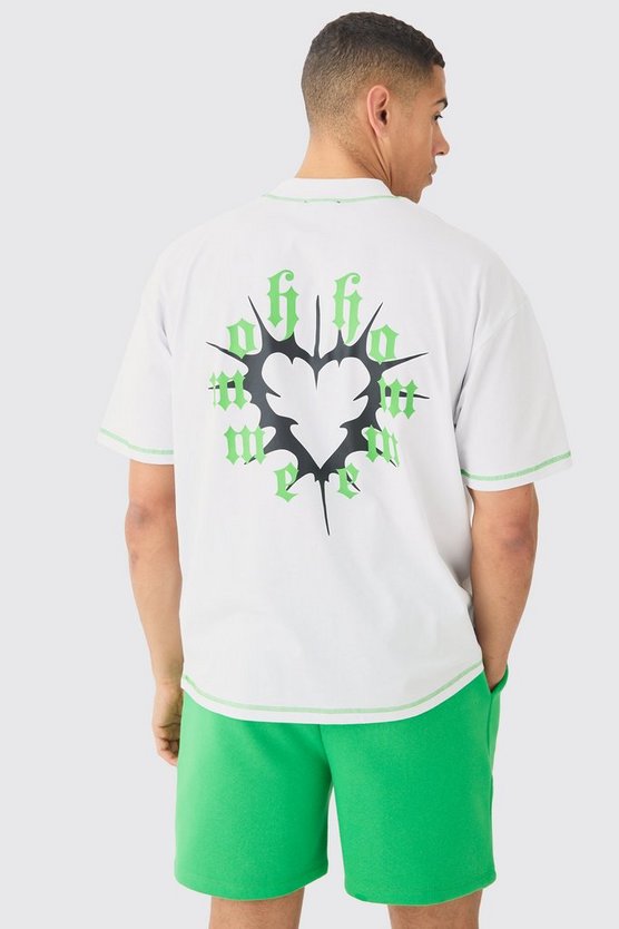 Oversize T-Shirt & Shorts mit Herz-Print und Kontrast-Naht