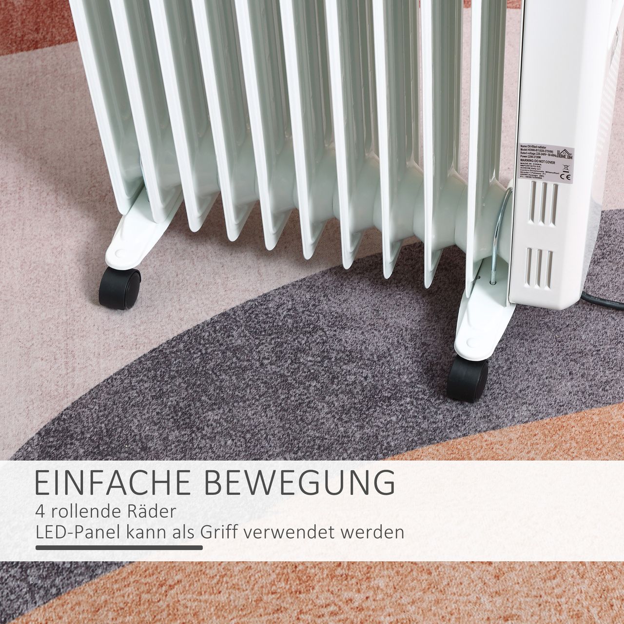 HOMCOM Ölradiator tragbar elektrisch Heizkörper 2290-2720W 3 Heizstufen 24-Stunden-Timing elektrische Heizung 11 Heizplatten mit 4 Rollen Weiß Metall 50,5 x 24 x 63 cm