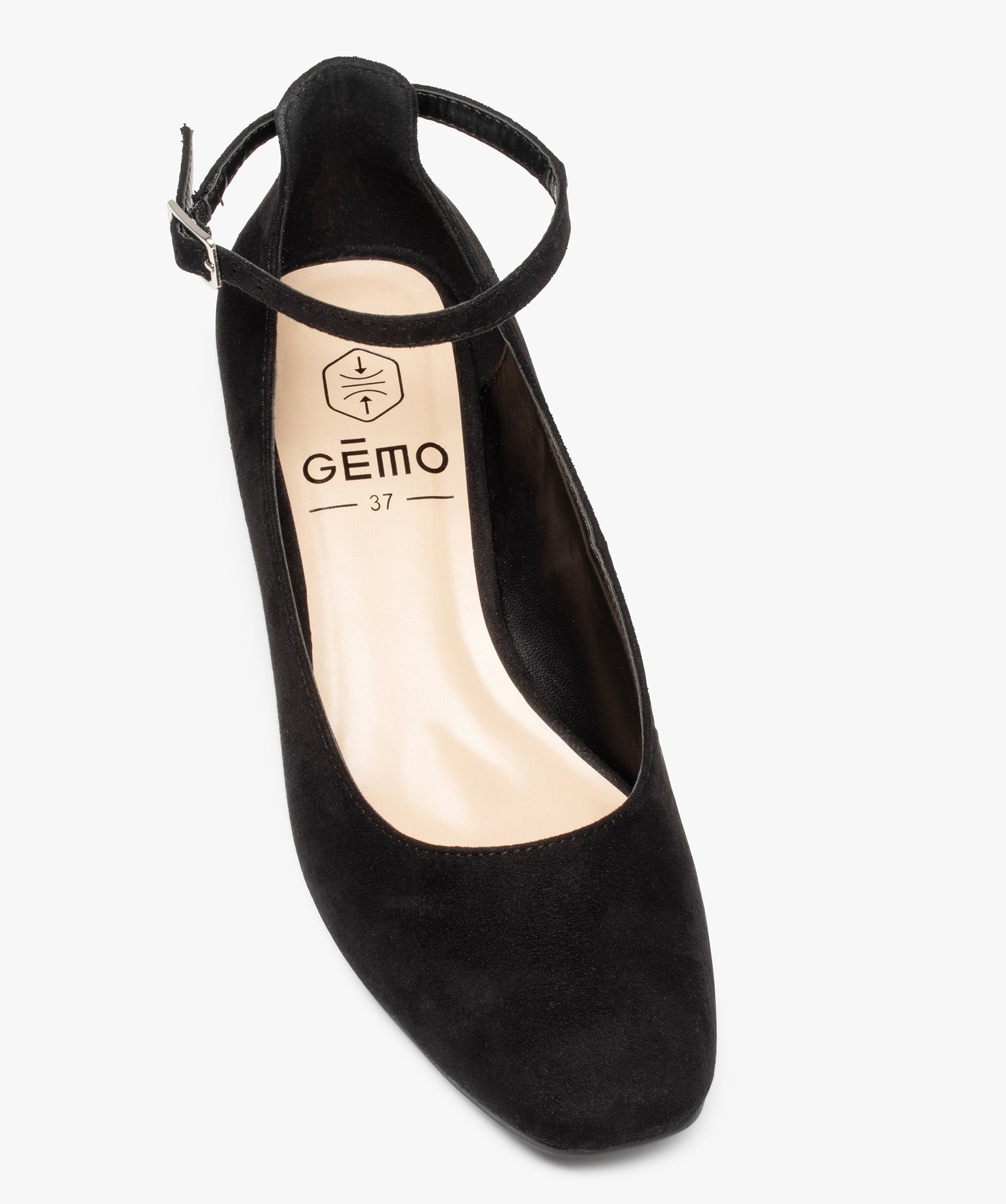 Escarpins femme à talon carré et fine bride dessus suédine noir | GEMO