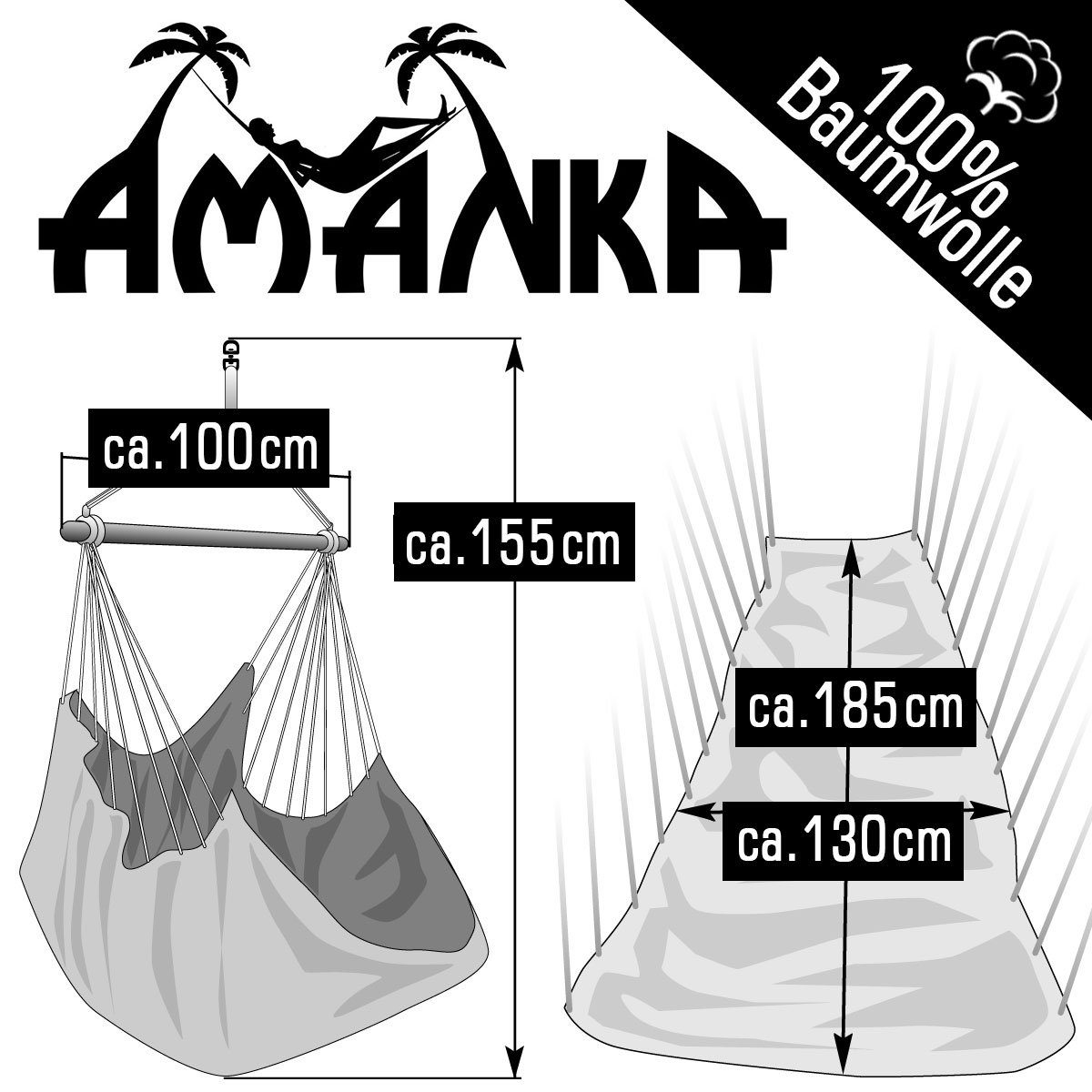 AMANKA Hängematte XXL Hängesessel 185x130cm - 2 Personen Hängestuhl, 185x130 cm Sessel mint