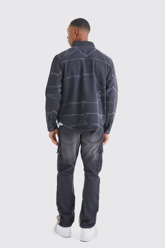 Slim Rigid Flare Overdyed Distressed Cargo Jeans