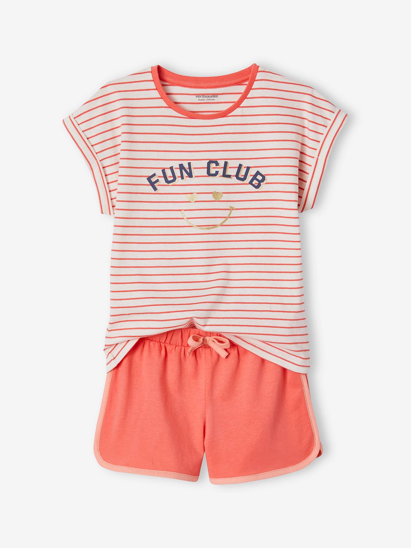 Pyjashort style sport fille corail