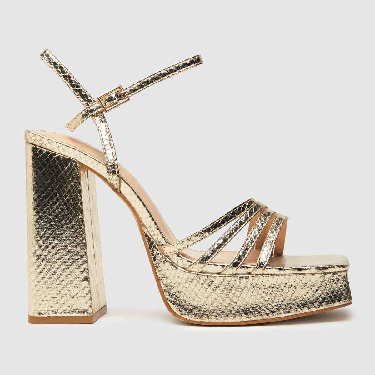 Schuh Skylar kígyó alakú orrú magassarkú cipő arany színben