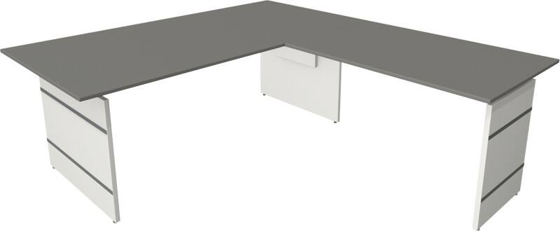 Kerkmann 11466112 Form 4 Höhenverstellbar Sitz-Stehschreibtisch L-förmig Weiß 2.000 x 2.200 x 760 mm