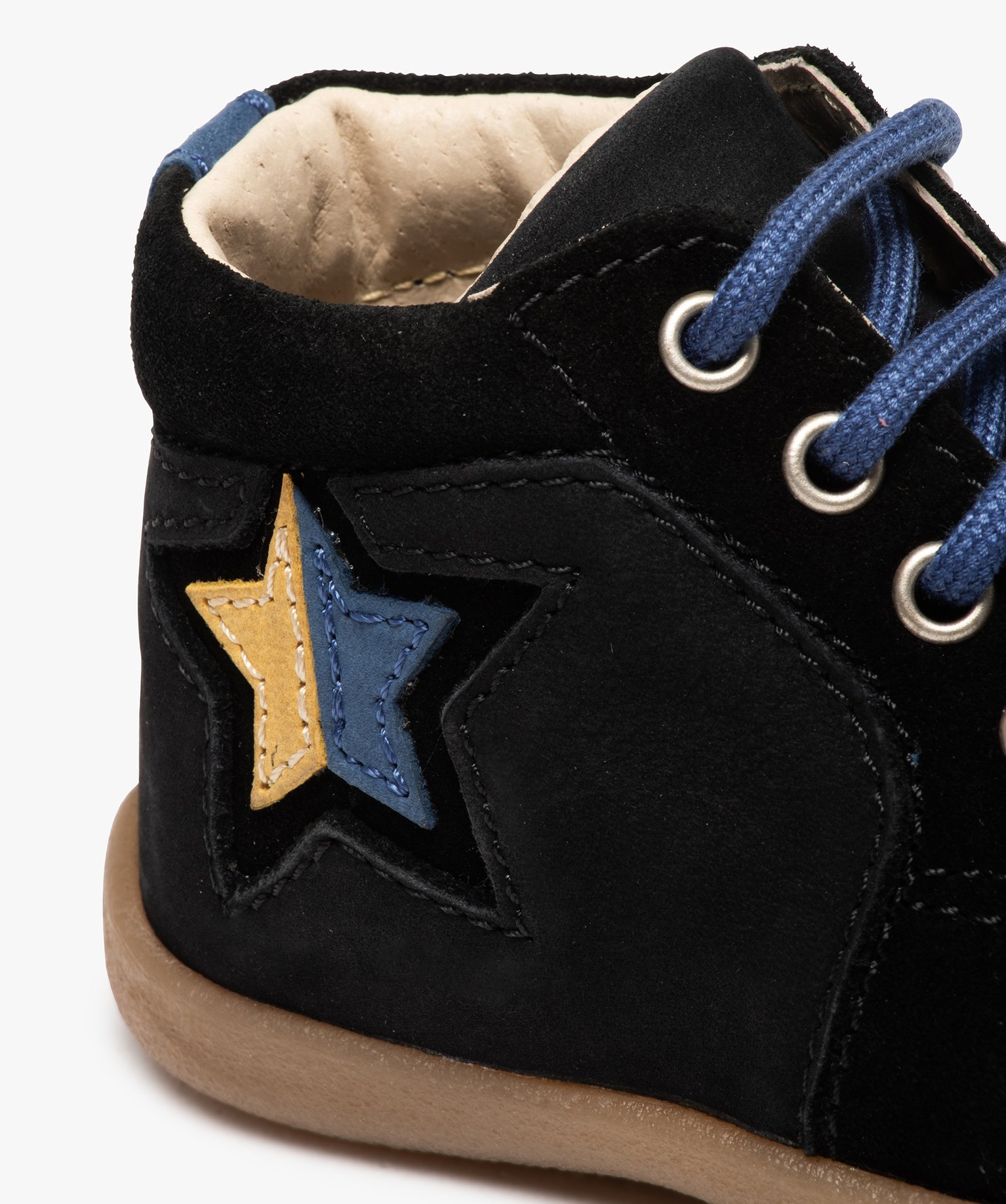 Bottillons premiers pas bébé Garçon en cuir motif étoile noir | GEMO