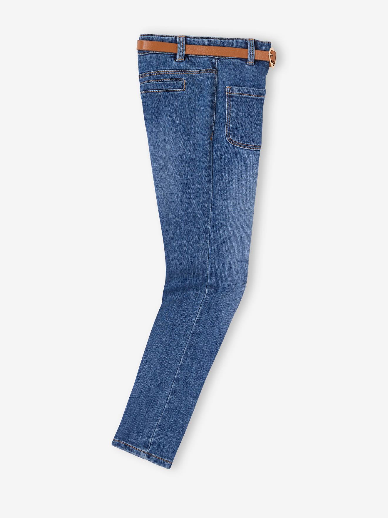 Jean slim indestructible fille et sa ceinture fantaisie gris