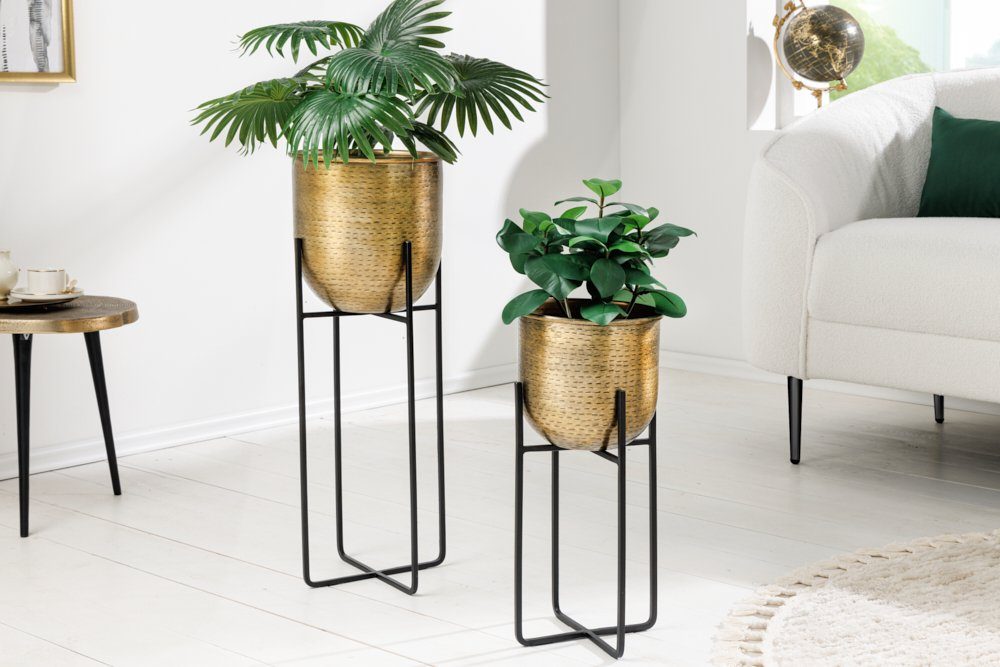 riess-ambiente Übertopf UNIT 70/50cm gold / schwarz (Set, 2 St), Wohnzimmer · Vase · für Pflanzen · Metall · mit Gestell · Handarbeit