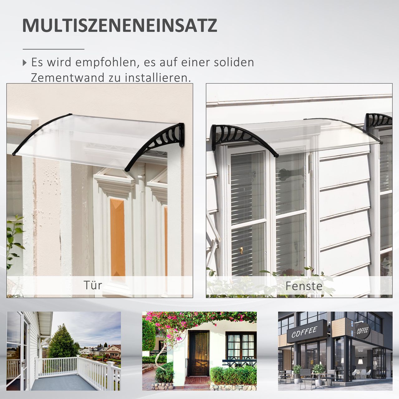 Outsunny Vordach für Haustür Überdachung 90 x 150cm Haustürdach aus Polycarbonat