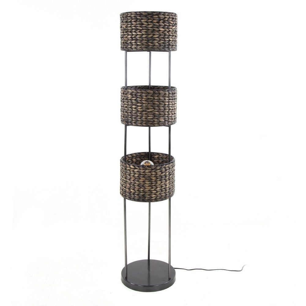 famlights Stehlampe, Stehleuchte Karla in Schwarz und Nickel aus Wasserhyazinthe E27, keine Angabe, Leuchtmittel enthalten: Nein, warmweiss, Stehlampe, Standlampe