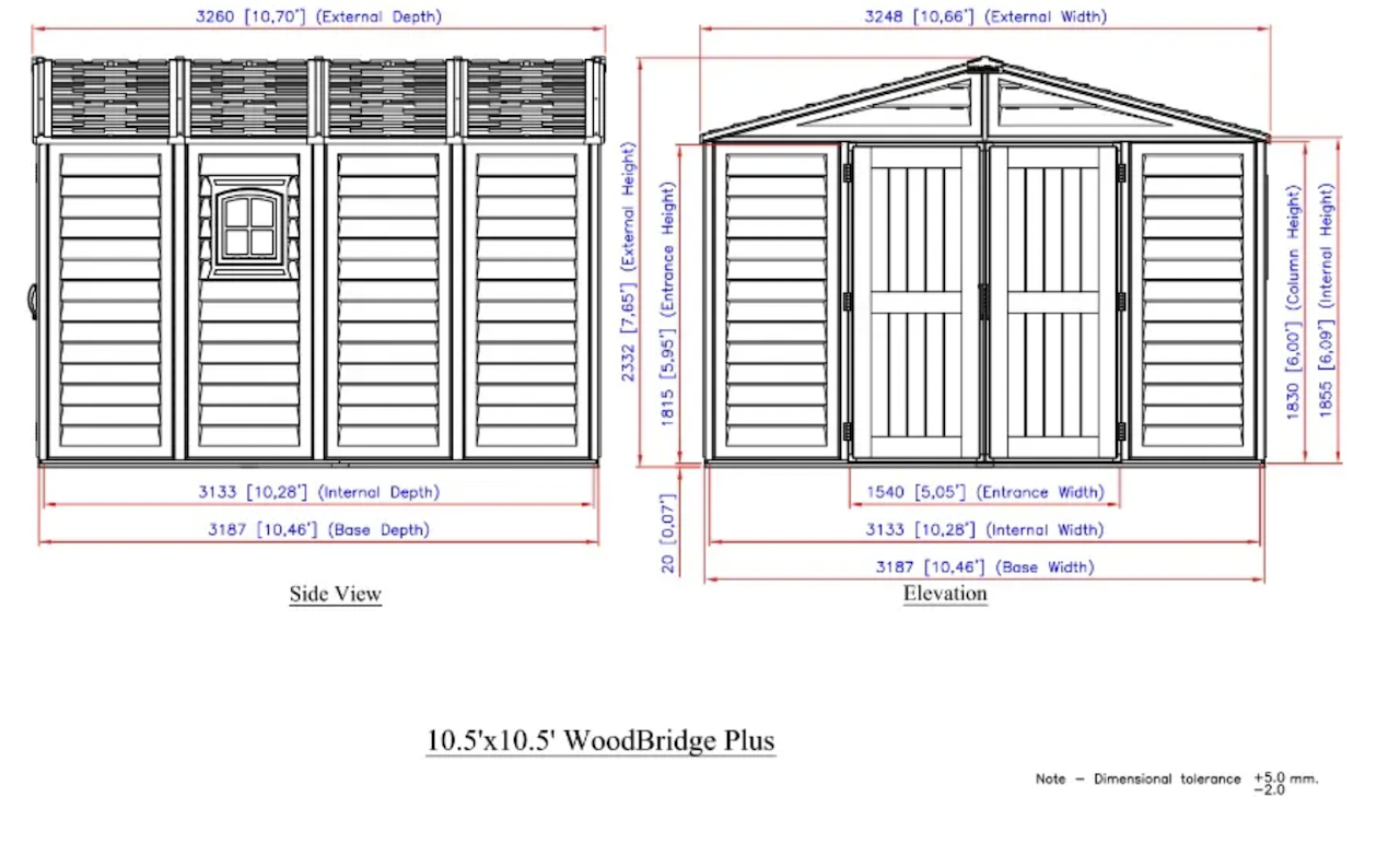Duramax Kunststoffgerätehaus Duramax WoodBridge Plus 10 m² mit Bodenrahmen (Model 40224 -10x10´)