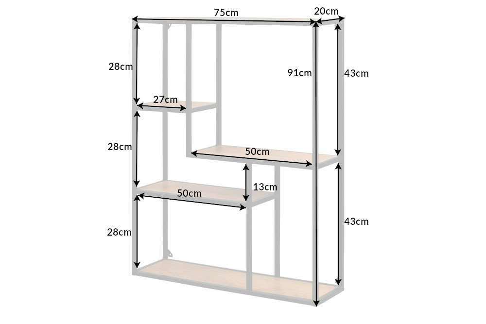 riess-ambiente Wandregal SLIM LINE 91cm natur / schwarz, Einzelartikel 1-tlg., Wohnzimmer · Holzwerkstoff · Metall · eckig · 5 Fächer · Industrial