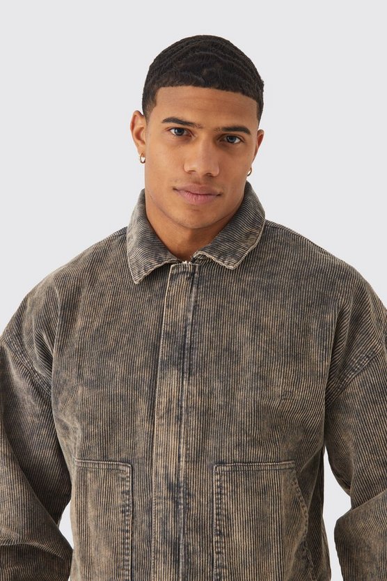 Kastige Cord-Jacke mit Acid-Waschung