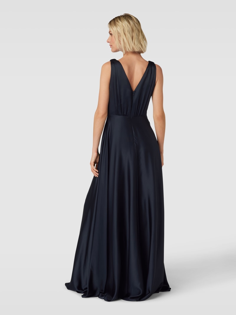 Abendkleid mit V-Ausschnitt in marineblau meliert
