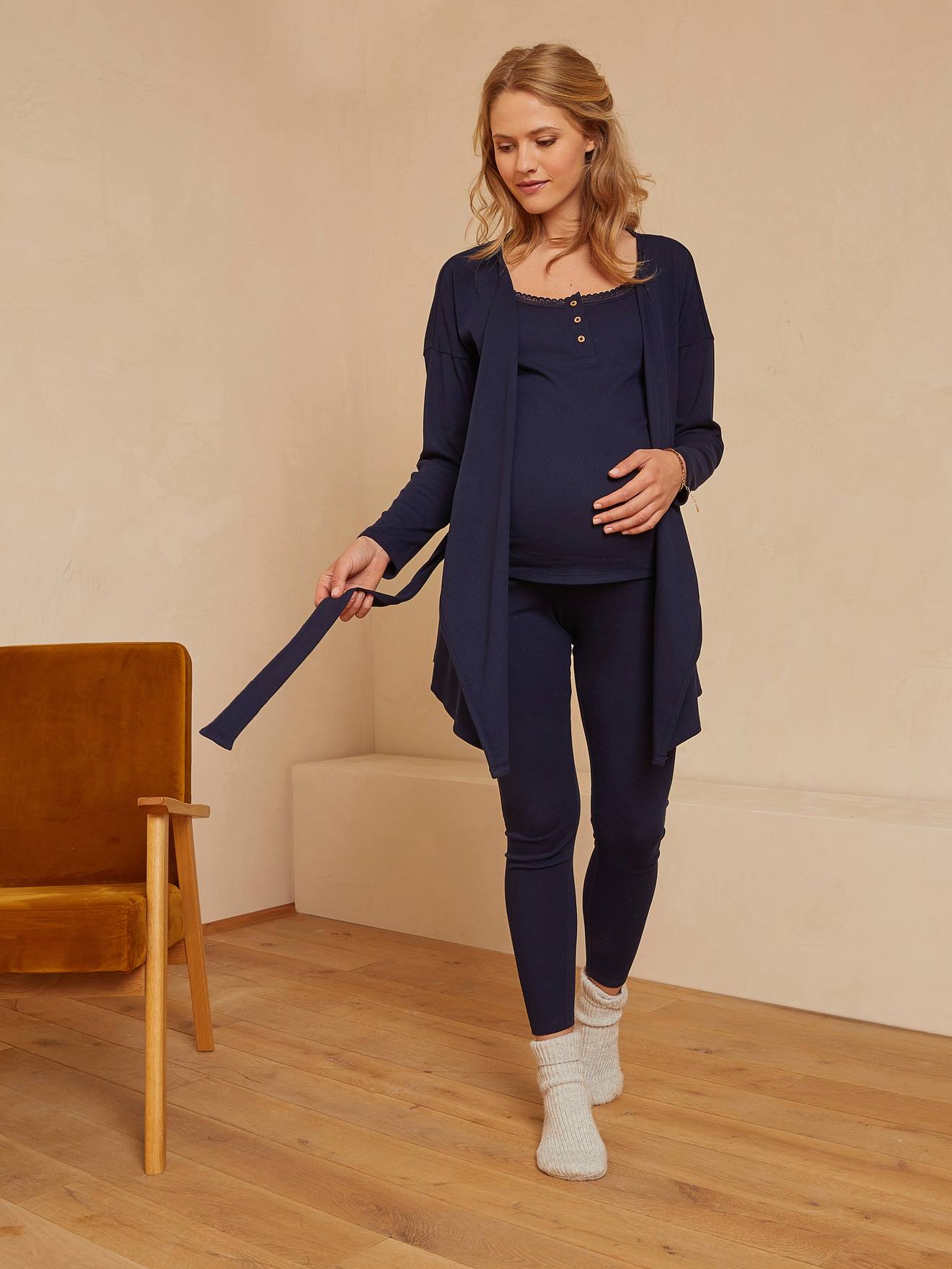 Ensemble 3 pièces homewear grossesse et allaitement bleu