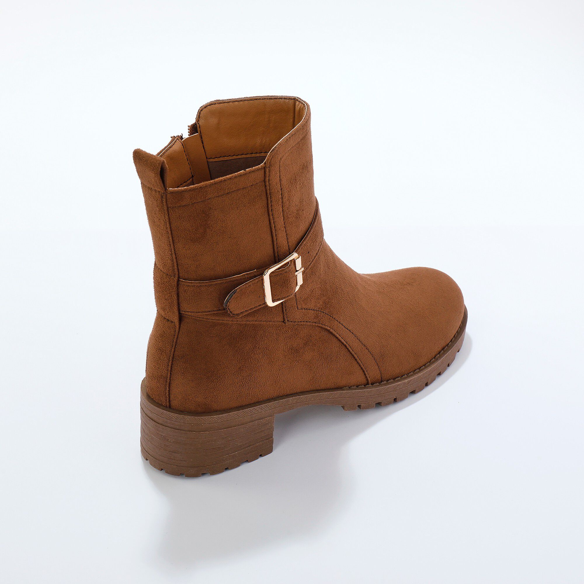 Boots à boucle effet suédine, semelle crantée