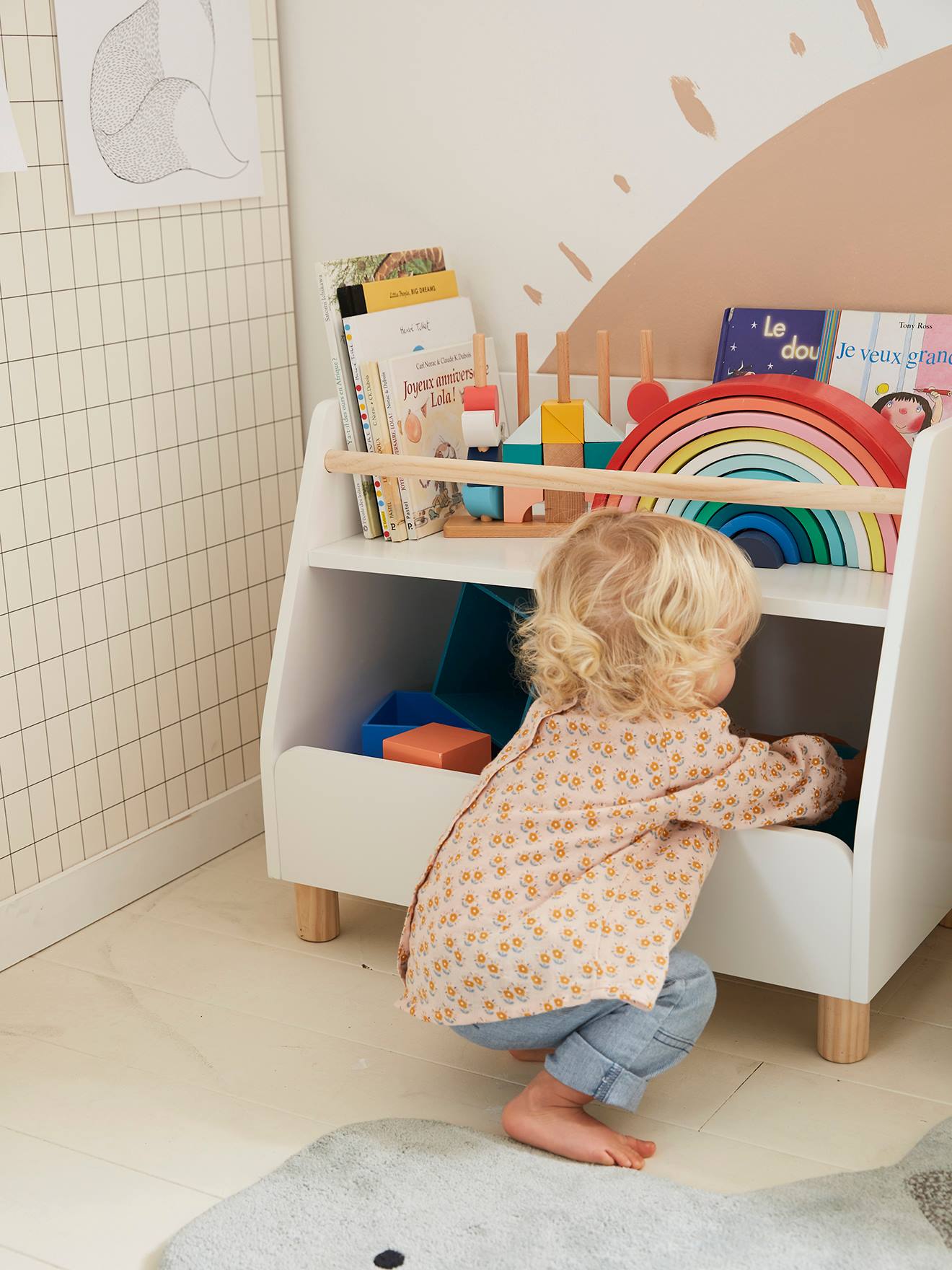 Vertbaudet Kinderzimmer Regalschrank PTILOU - weiß/natur